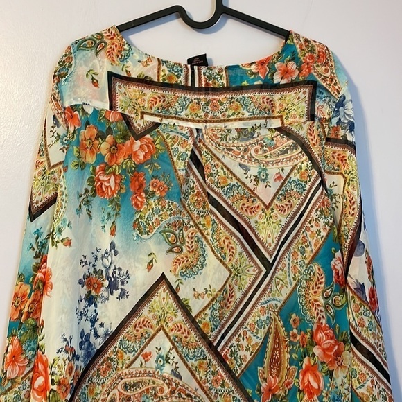 Isabel Hayley Patchwork Floral Paisley Tunic Semi to Sheer Blouse size 1X - Picture 12 of 15